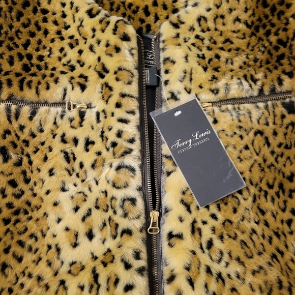 Terry Lewis vintage faux fur vest sx 1X animal print zip up front with 4pockets - Picture 2 of 7